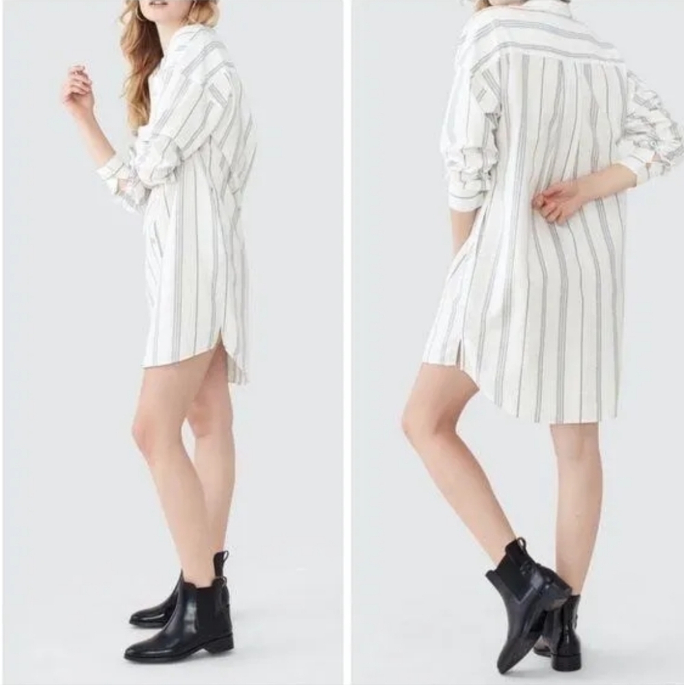 ATM Anthony Thomas Melillo 100% Cotton Lagenlook Belted Striped Shirt Dress S/P
